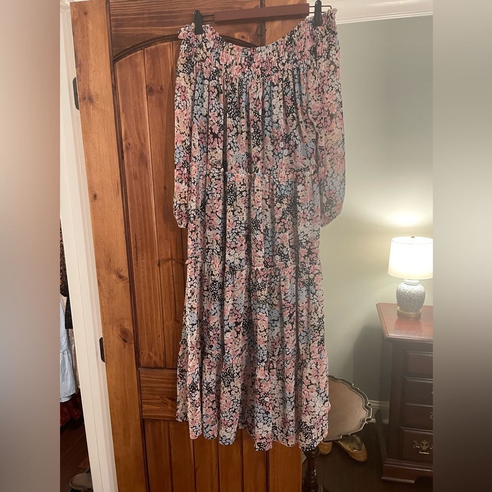 VICI floral print off the shoulder midi dress